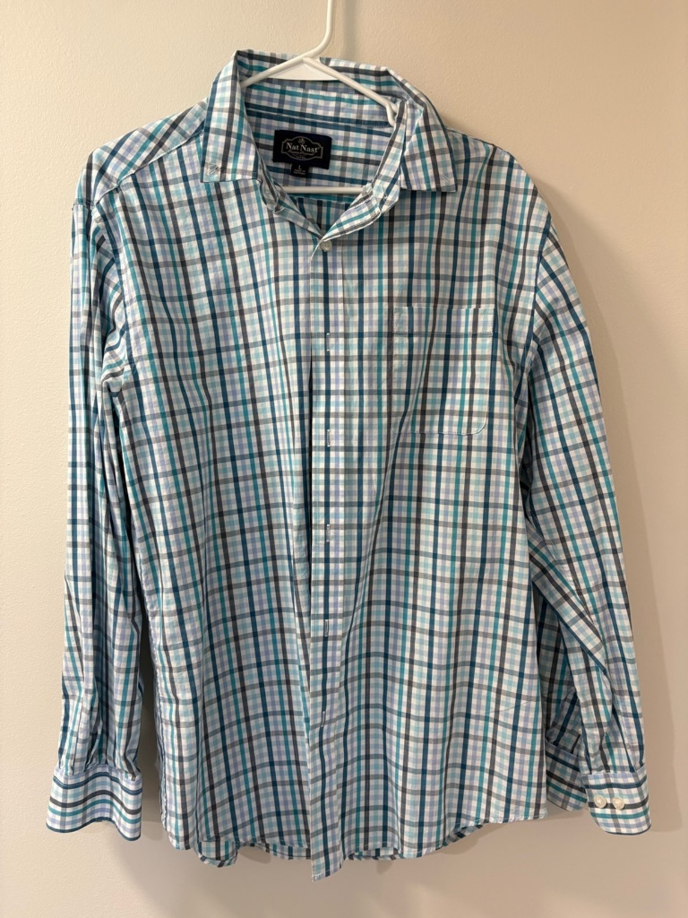 Nat Nast Teal, Blue & White Plaid Button-Down Shirt